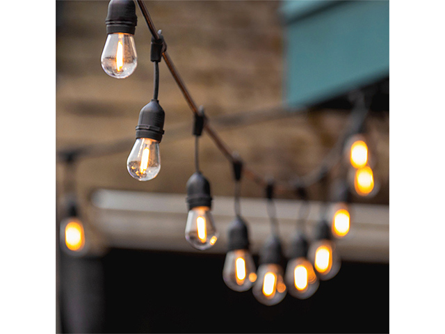 Ghirlanda de exterior 20 LED, alb cald, 12,5 m, cablu negru