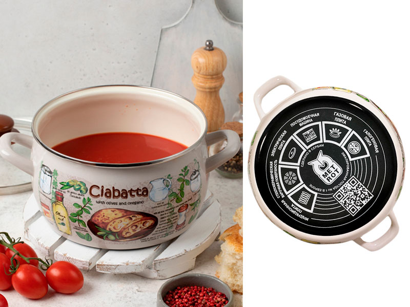 Cratita emailata Ciabatta 22cm, 5.7l, capac din sticla