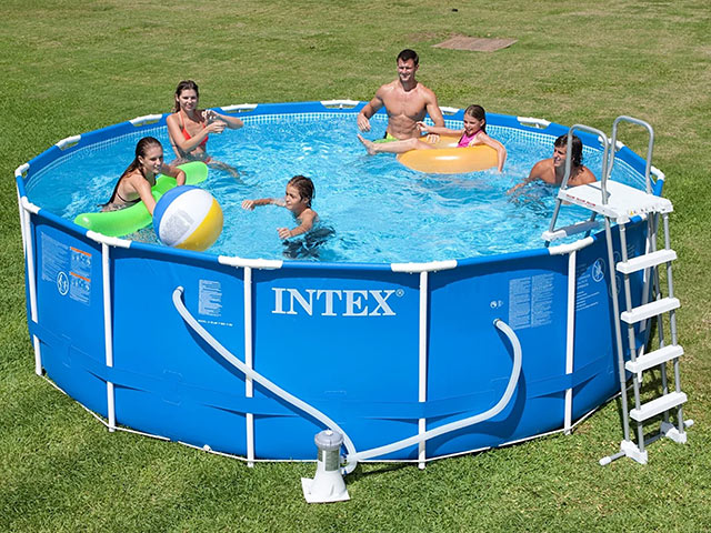 Bazin cu cadru metalic Intex 457х122 cmм, 16805l, scară, cort, covor de podea, pompă și filtru incluse