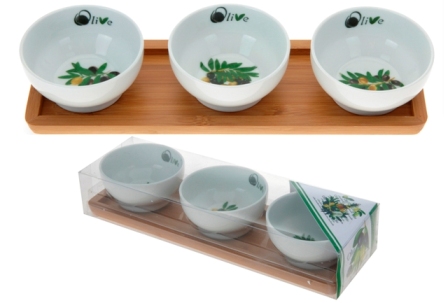 Set pentru aperitiv EH 4buc portelan, suport din lemn 30X10.5cm