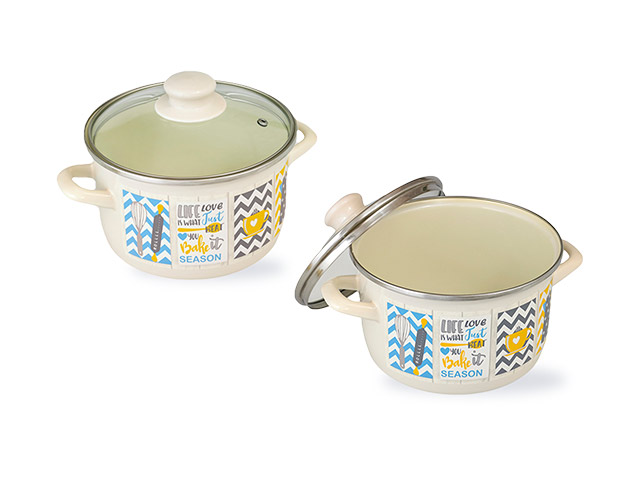 Cratita emailata Country 24cm, 6.75l, capac din sticla