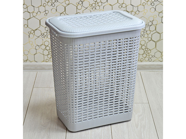 Cos pentru rufe cu capac Econova 30l, 37X26X46.5cm, gri deschis