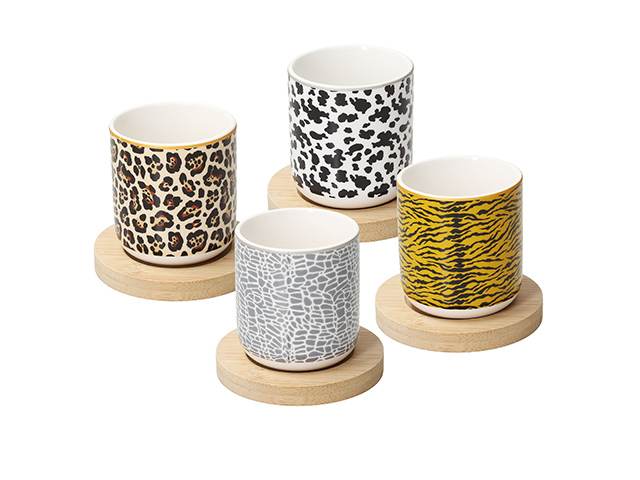 Set 4 cani cu suport Tognana Savannah, portelan/lemn