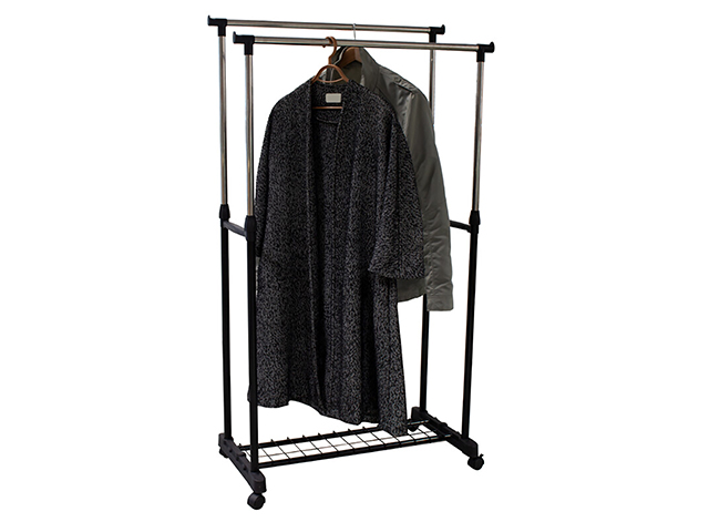 Cuier cu suport pe roti 80X42cm, H160cm Ordinett, dublu, negru