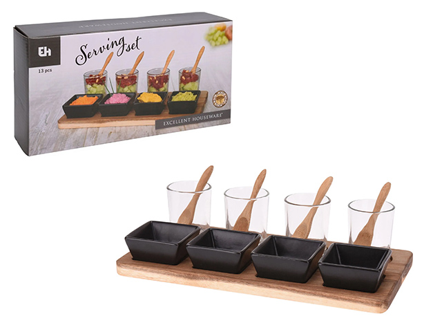 Set pentru aperitiv EH 13 unitati, suport din lemn 28.5X15cm