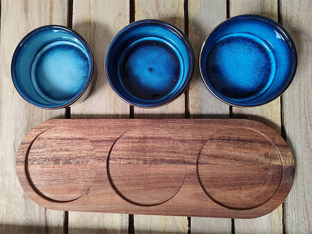 Set pentru aperitiv EH 4 unitati, suport din lemn 29X10cm