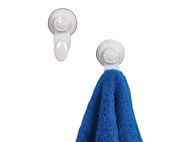 Cuiere pe ventuze Tendance 2buc, 4.5X4.2X8.8cm, albe, din plastic