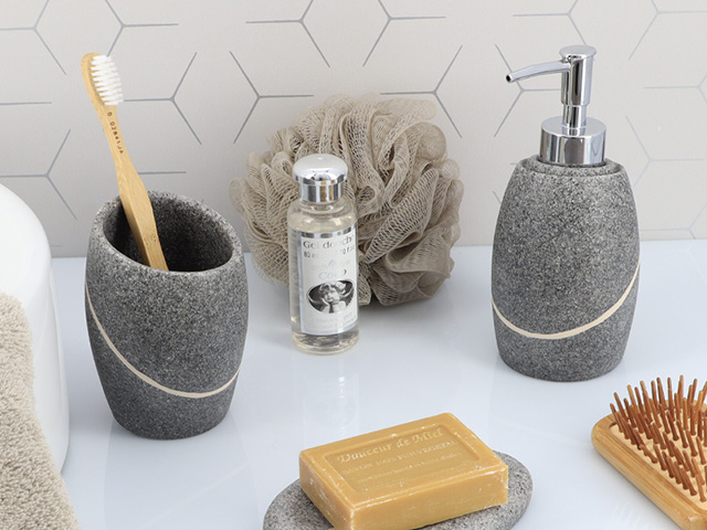 Dozator pentru sapun Tendance Novara Stone Effect 240ml, polirasina, gri