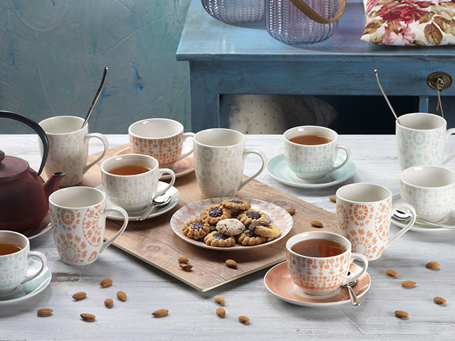 Set 6 căni cu farfurioare Tognana Metropolis Gipsy Soft, portelan