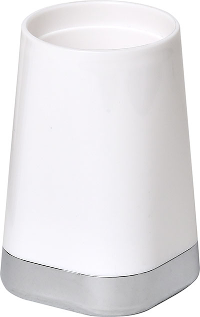 Pahar pentru periute de dinti Tendance, bază crom, alb, PP